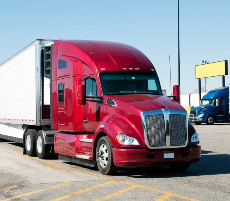 Heavy-duty semi truck parked at a California truck stop